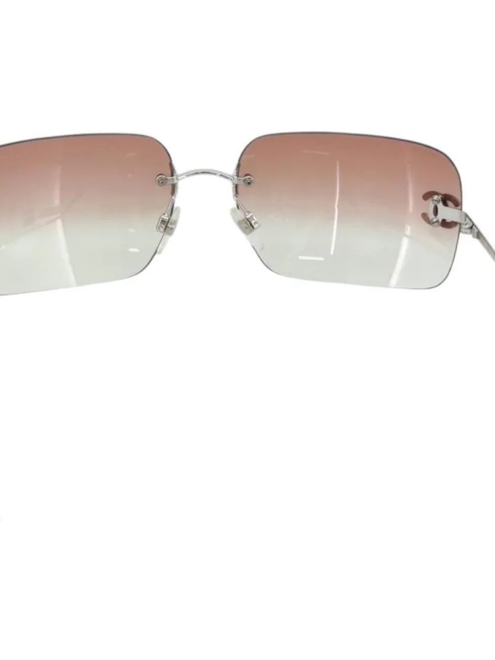 CHANEL COCO Mark Sunglasses metal Silver CC Auth 185051V